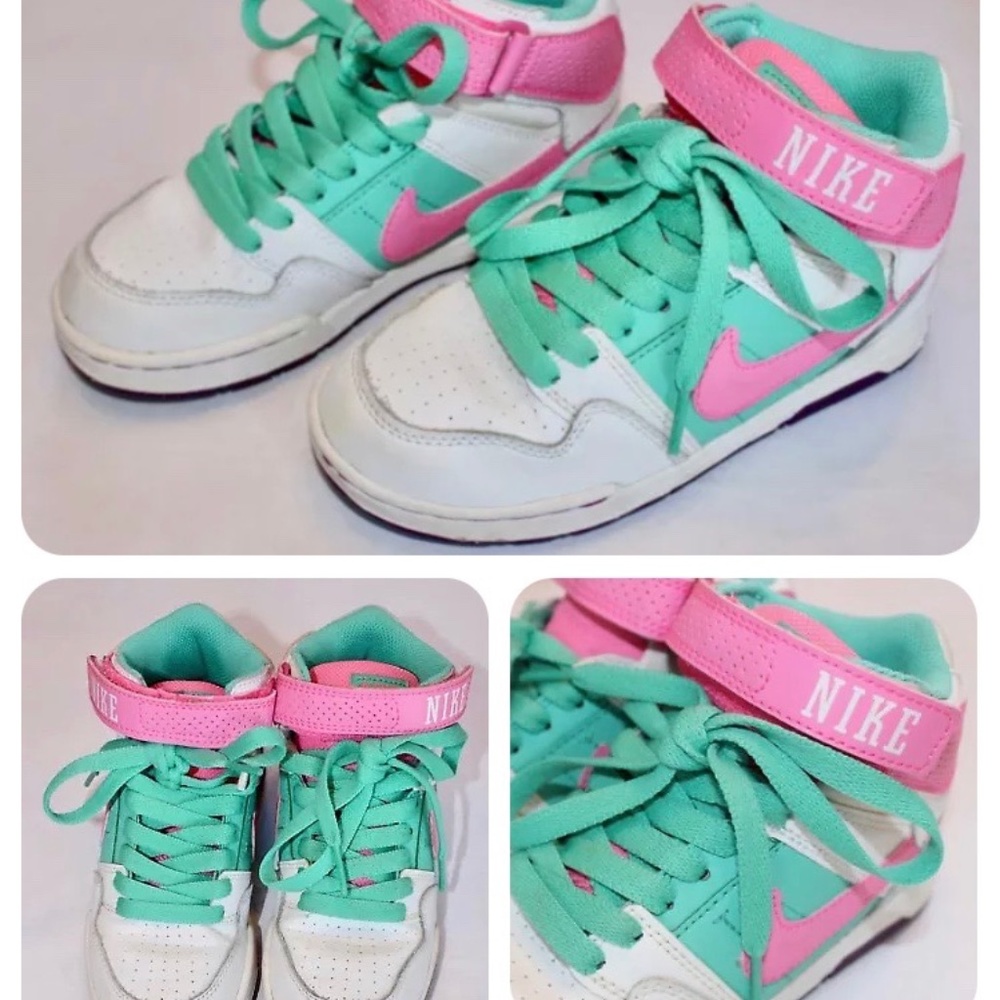 Nike Kids MOGAN MID 2 P JR Skate Sneakers Girls Sz 11.5c White Green Pink 2014